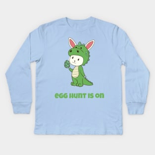 Egg Hunt Is On Easter T Rex Dinosaur Egg Hunting For Kids Kids Long Sleeve T-Shirt